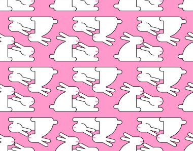 Tavşanlar çift desenli. İki tavşan arkaplanı. Vektör dokusu