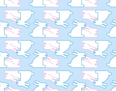 Tavşanlar çift desenli. İki tavşan arkaplanı. Vektör dokusu