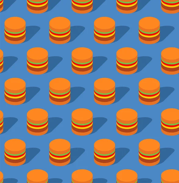 バーガーパターンシームレス ハンバーガーの背景 簡略化されたファーストフードのシンボルテクスチャ ベビー生地の飾り — ストックベクタ
