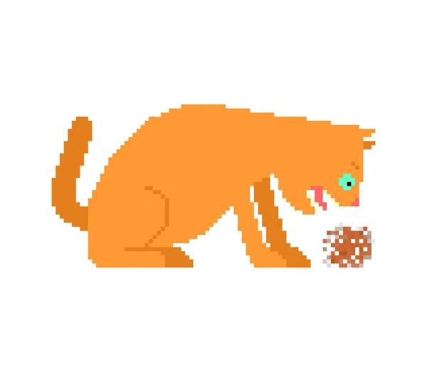 Кошачья Рвота Пиксельное Искусство Кошка Бросает Кусок Меха Бит Пиксельная — стоковый вектор