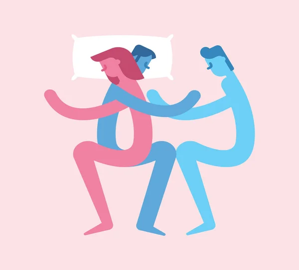 Latent Homosexuality Man Dreams Another Man Couple Bed Concept Hiding — Stock Vector