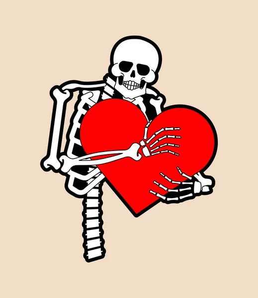 Esqueleto Abraza Amor Del Corazón Esqueleto Favorito Muerte Amor — Vector de stock