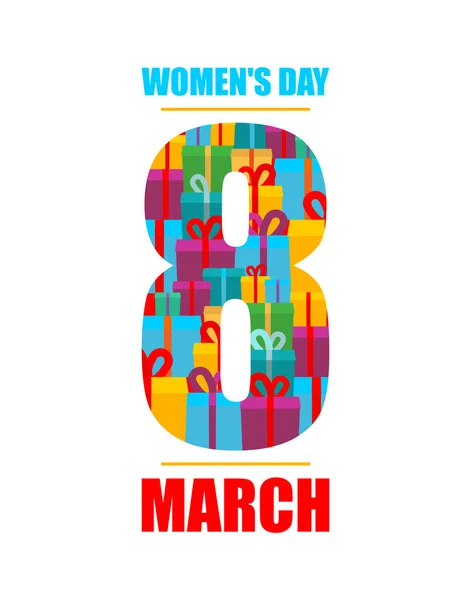Mart Hediyeler Uluslararası Kadınlar Günü Kartpostalı Tebrikler — Stok Vektör