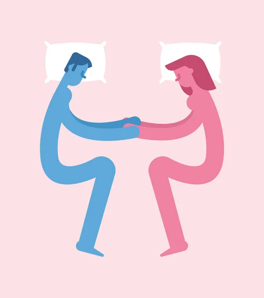 Εραστές Στο Κρεβάτι Κρατιούνται Χέρι Χέρι Εικονογράφηση Διανύσματος — Διανυσματικό Αρχείο