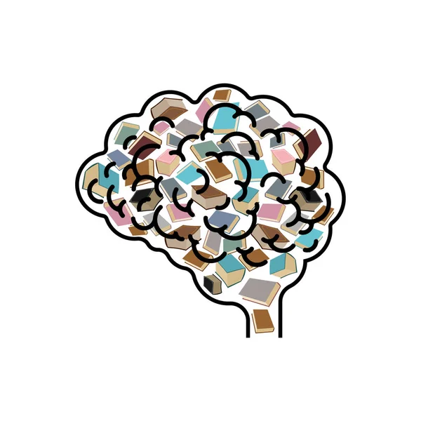 Libros Dentro Del Cerebro Libro Cerebros Ilustración Vectorial — Vector de stock