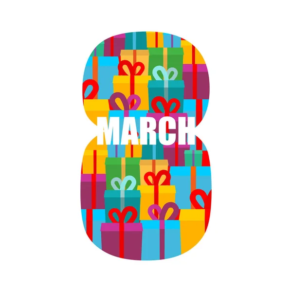 March Give Gifts International Women Day Postcard Congratulation — Stock Vector