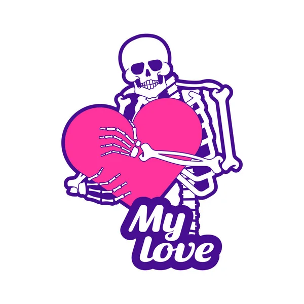 Skeleton Hugs Heart Love Favorite Skeleton Death Love — Stock Vector