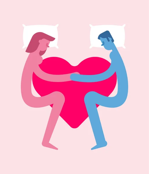 Grand Concept Amour Couple Aimant Lit Avec Grand Cœur Concept — Image vectorielle