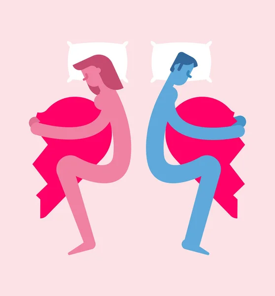Yatakta Kalbi Kırık Bir Çift Kırgınlık Ayrılık — Stok Vektör