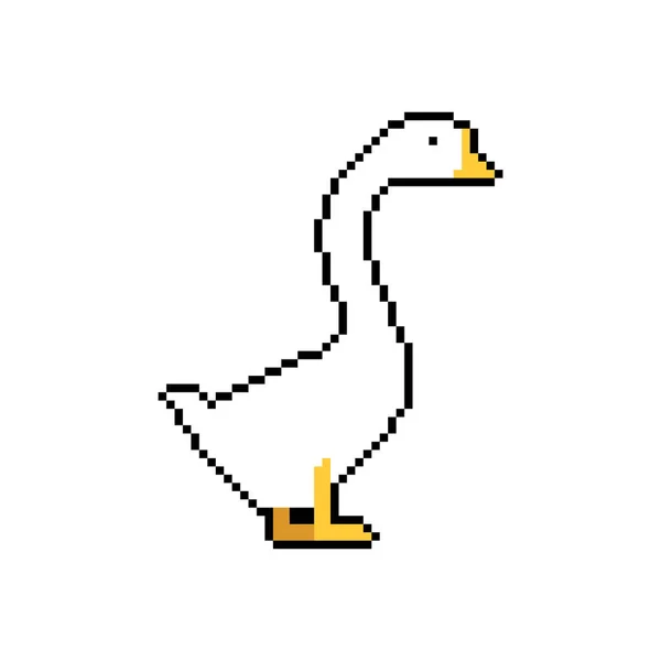 Pixel Art Oca Isolato Bit Uccello Fattoria Illustrazione Vettoriale Pixelata — Vettoriale Stock