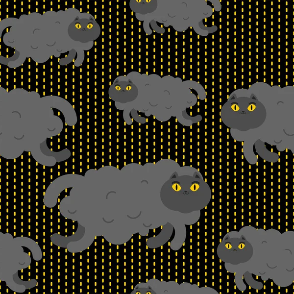 クラウド猫のパターンシームレス 雨の雲ペタフ背景 ベビー生地の質感 — ストックベクタ