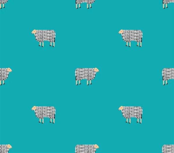 Sheep Pixel Art Pattern Seamless Ewe Bit Background Pixelated Vector — Stock Vector