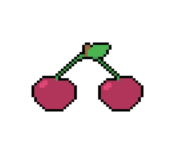 Cherry Pixel Art Cherries Bit Pixelated Vector Illustration — Stock Vector