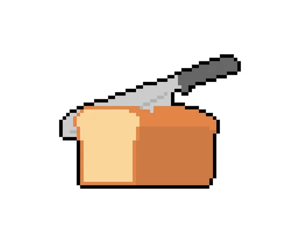 Messer Schneidet Brot Pixelkunst Bit Brot Und Stück Verpixelte Vektorillustration — Stockvektor