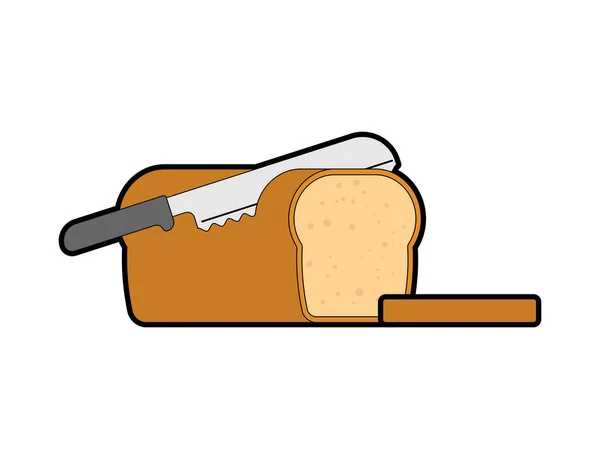 Knife Cuts Bread Loaf Bread Piece — Stock Vector