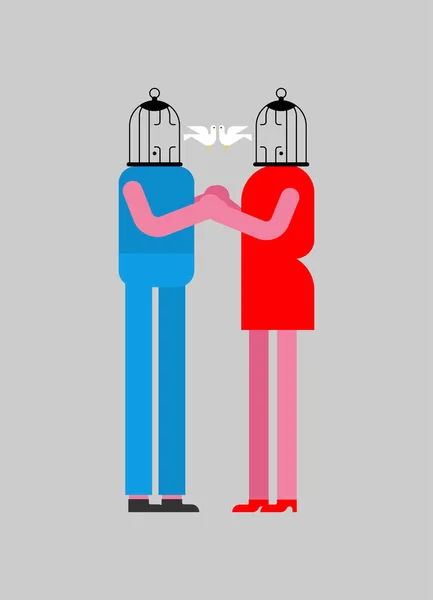 Cage Pour Les Amoureux Avec Colombe Lieu Tête Concept Amour — Image vectorielle
