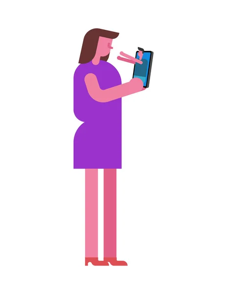 Amante Virtual Chico Mujer Smartphone Una Mujer Gadget Abraza Hombre — Archivo Imágenes Vectoriales