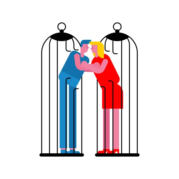 Les Amoureux Sont Sortis Cage Concept Amour Libéré — Image vectorielle