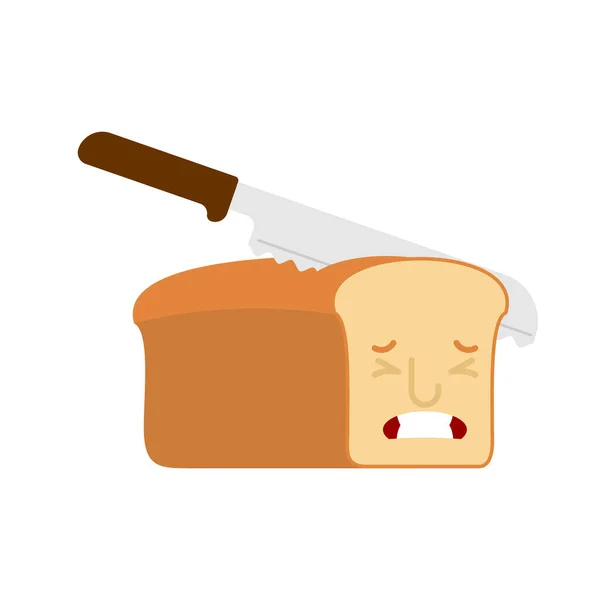 Knife Cuts Bread Cries Hurts Loaf Bread Piece — Stock Vector