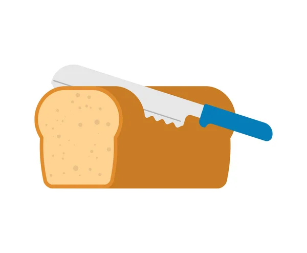 Messer Schneidet Brot Laib Brot Und Stück — Stockvektor
