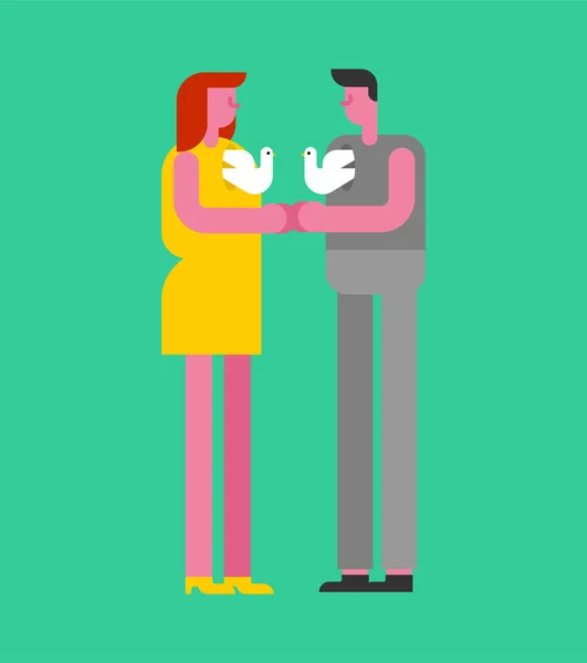 Couple Embrasse Colombes Dans Cœur Concept Amour Libre — Image vectorielle
