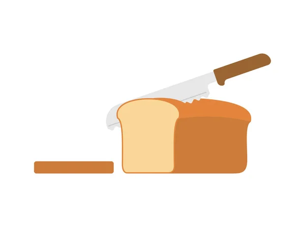 Messer Schneidet Brot Laib Brot Und Stück — Stockvektor