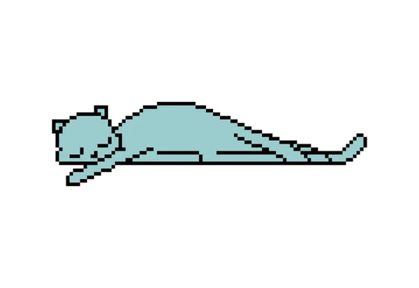 Sleeping Cat Pixel Art Pixelated Pet Sleeping Bit — Stock Vector