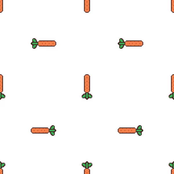 Karotka Pixel Art Vzor Bezešvé Bitová Pixelovaná Textura Zeleninové Ornamenty — Stockový vektor