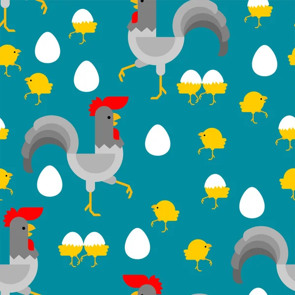 鶏や鶏のパターンをシームレスに 農場の鳥の背景 コンセプトパパと子供のテクスチャ — ストックベクタ
