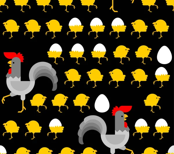 Patrón Gallos Pollos Sin Costura Fondo Aves Granja Concepto Papá — Archivo Imágenes Vectoriales