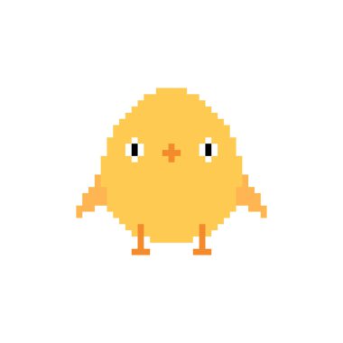Tavuk pikseli sanatı izole edildi. 8 bitlik küçük tavuk pikselli Vektör çizimi