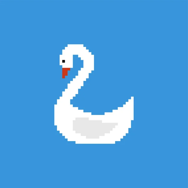 White Swan Pixel Art Isolato Uccelli Acquatici Bit Pixelati Illustrazione — Vettoriale Stock
