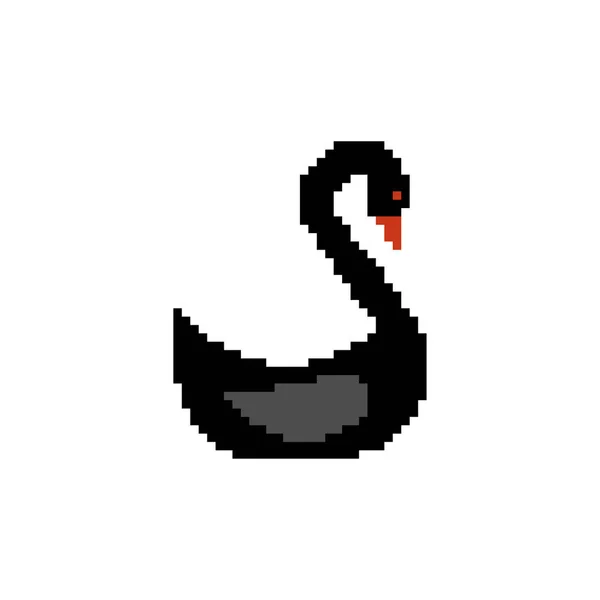 Black Swan Pixel Art Isolato Uccelli Acquatici Bit Pixelati Illustrazione — Vettoriale Stock