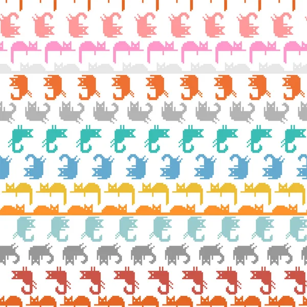 Patrón Arte Píxeles Gato Sin Costuras Fondo Bits Pixelada Textura — Archivo Imágenes Vectoriales