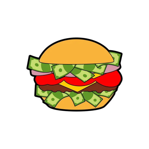 Geld Hamburger Hamburger Met Dollars Fastfood Miljonair — Stockvector