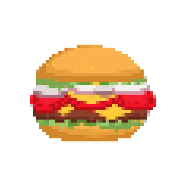 バーガーピクセルアート ハンバーガーのピクセル化 ファーストフード8ビット — ストックベクタ