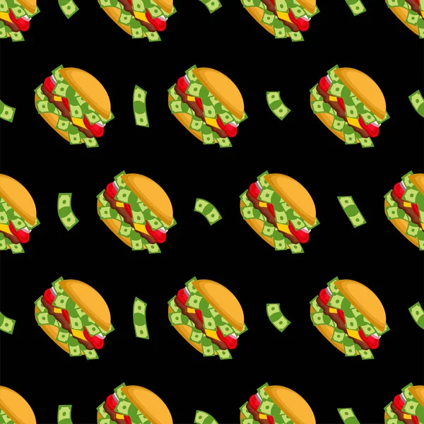 Soldi Hamburger Modello Senza Soluzione Continuità Hamburger Con Sfondo Dollari — Vettoriale Stock