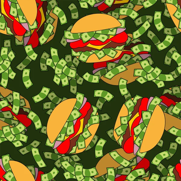 Geldburgermuster Nahtlos Hamburger Mit Dollar Hintergrund Fast Food Millionär — Stockvektor