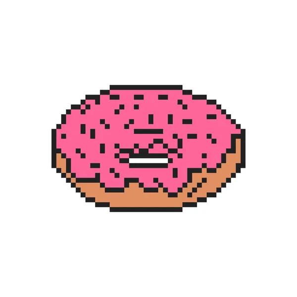 Donut Pikseli Sanatı Bitlik Yemek Tatlısı Pixelated Vektör Illüstrasyonu — Stok Vektör
