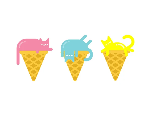 Ensemble Chat Crème Glacée Animal Esquimau Illustration Vectorielle — Image vectorielle