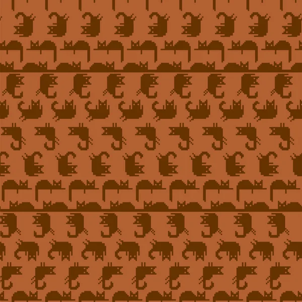 Cat Pixel Art Pattern Seamless Bit Pat Background Pixelated Baby — Stock Vector