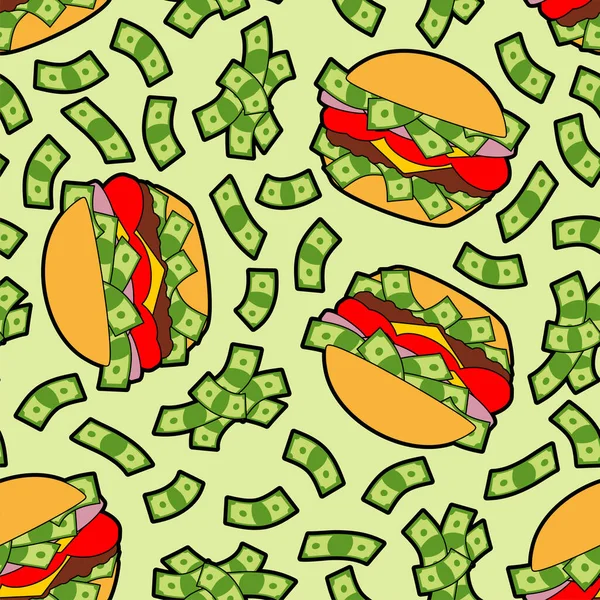Money Burger Pattern Seamless Hamburger Dollars Background Fast Food Millionaire Stock Illustration