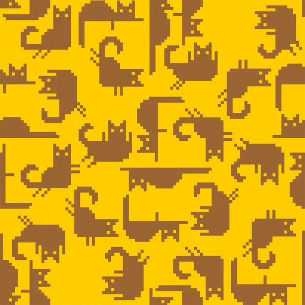 Cat Pixel Art Muster Nahtlos Bit Klapphintergrund Verpixelte Babytextur lizenzfreie Stockvektoren