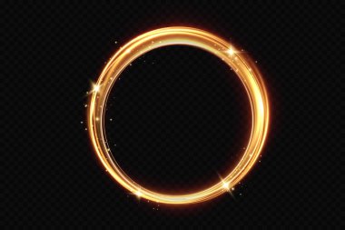 Ateş efektli altın çember. Işık efekti. Vektör..