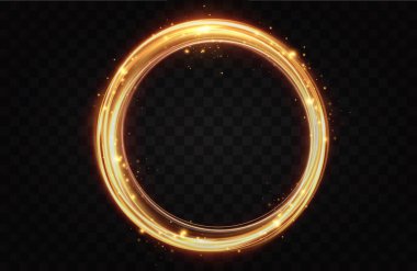 Ateş efektli altın çember. Işık efekti. Vektör..
