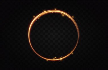 Ateş efektli altın çember. Işık efekti. Vektör.