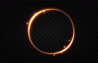 Ateş efektli altın çember. Işık efekti. Vektör.