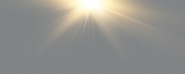 Altın ışık parçacıkları. Altın ışık. Işık patlaması. Saydam arkaplanda izole edilmiş yıldızlar.