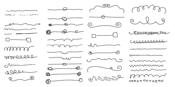 芸術的なペンブラシのセット 落書き インクブラシ ベクトルグランジブラシのセット マーカーのストロークのコレクション 波状水平線の集合 — ストック写真