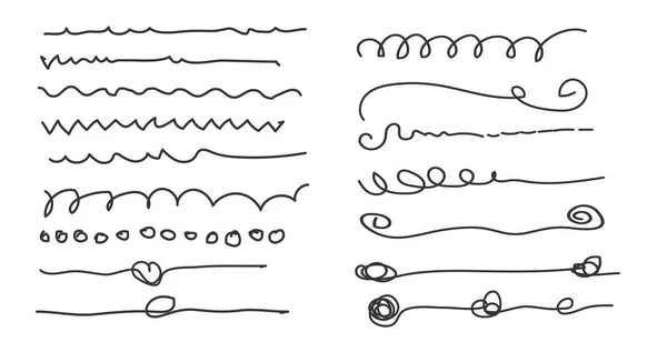 芸術的なペンブラシのセット 落書き インクブラシ ベクトルグランジブラシのセット マーカーのストロークのコレクション 波状水平線の集合 — ストック写真
